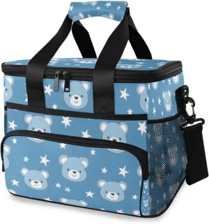 Blue Bear Pattern Star Cooler Bag Insulated Cooler Soft Sided Cooler 24 Can Portable Picnic Bag Large Leakproof Lunch Bag Box for Beach Grocery Camping Travel Car Men Women