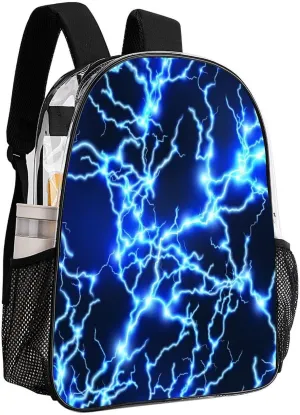 Blue Electric Lightning Sparkle 17 Inch Transparent Backpack Water Resistant PVC Clear Laptop Daypack for Travel Work Camping Women Men 43x32x13cm