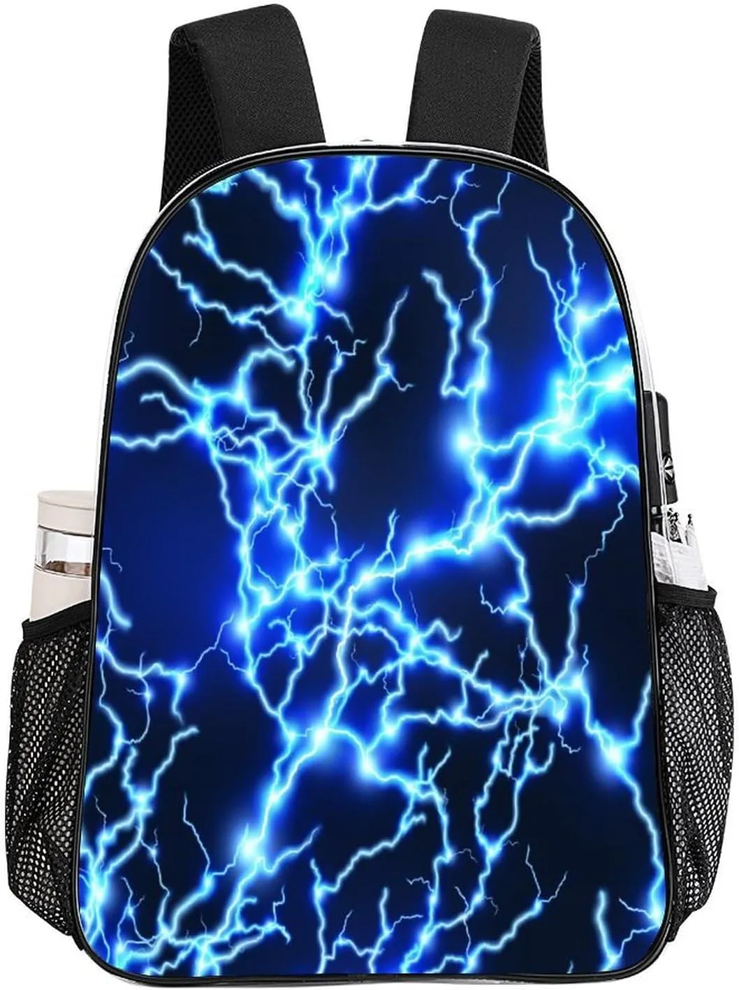 Blue Electric Lightning Sparkle 17 Inch Transparent Backpack Water Resistant PVC Clear Laptop Daypack for Travel Work Camping Women Men 43x32x13cm