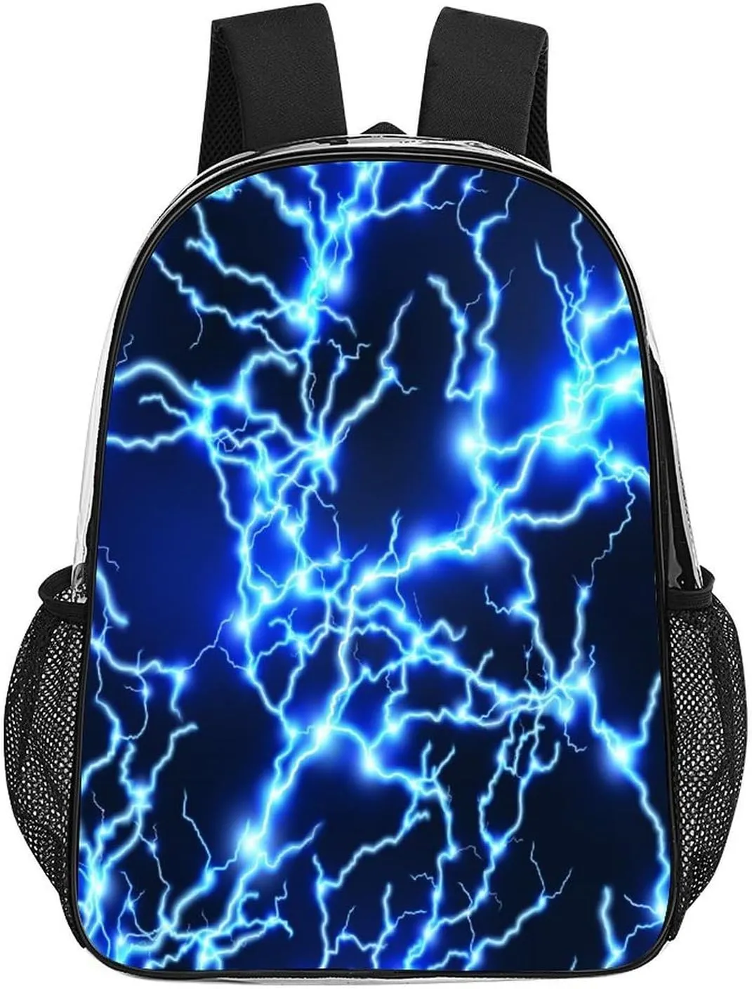 Blue Electric Lightning Sparkle 17 Inch Transparent Backpack Water Resistant PVC Clear Laptop Daypack for Travel Work Camping Women Men 43x32x13cm