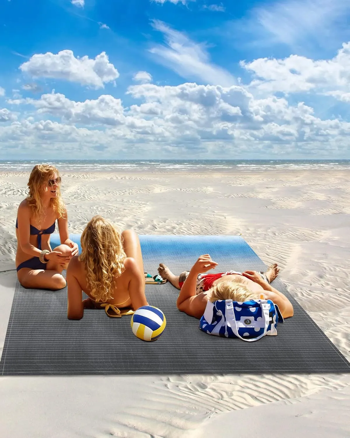 Blue Grey Beach Blanket Large with Stakes Waterproof Sandproof Beach Mat with Corner Pockets for Outdoor Travel Camping Hiking Picnic Essentials,Minimalist Geometric Stripes Abstract Art 95"x80"