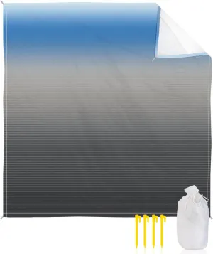 Blue Grey Beach Blanket Large with Stakes Waterproof Sandproof Beach Mat with Corner Pockets for Outdoor Travel Camping Hiking Picnic Essentials,Minimalist Geometric Stripes Abstract Art 95"x80"