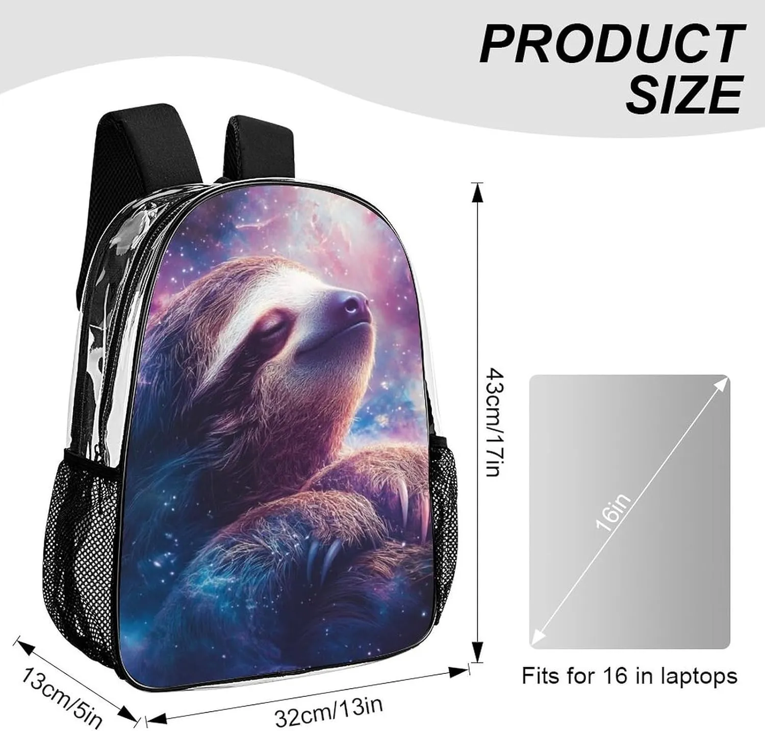 Blue Nebula Sloth Shoulder Book Bags Transparent Multipurpose Anti-Theft Carry On Bag Large Capacity Travel Hiking & Camping Rucksack