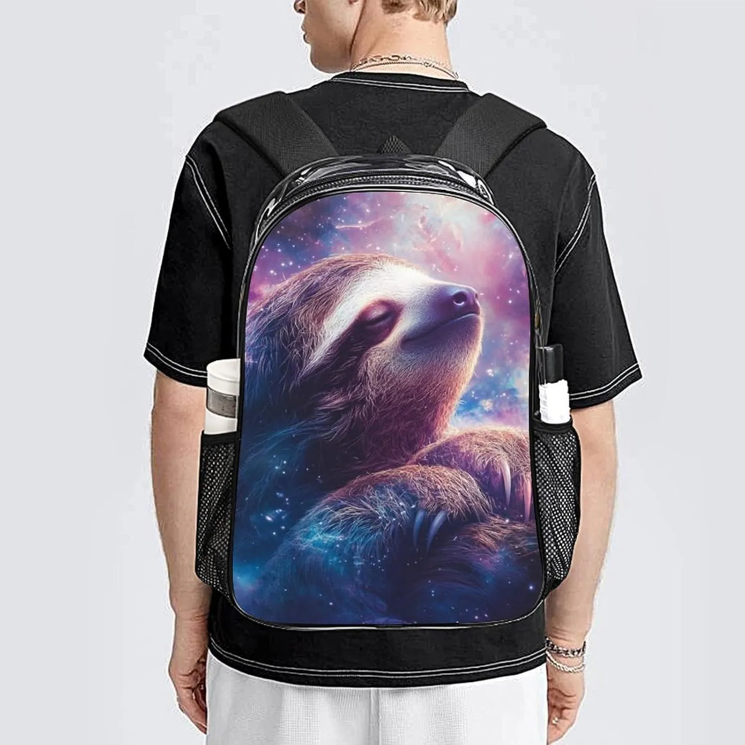Blue Nebula Sloth Shoulder Book Bags Transparent Multipurpose Anti-Theft Carry On Bag Large Capacity Travel Hiking & Camping Rucksack