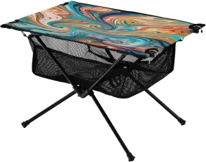 Blue Purple Marble Portable Folding Camping Table, Compact Lightweight Beach Table with Carrying Bag for Outdoor Picnics, BBQs, Camp
