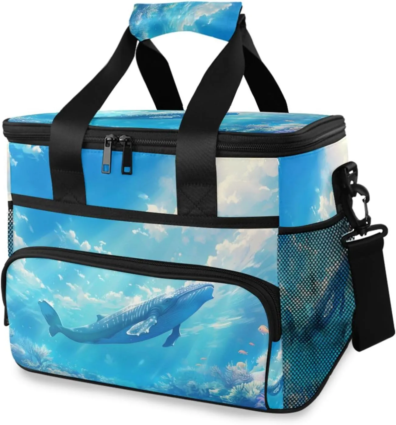 Blue Whales Sky Cooler Bag Insulated Cooler Soft Sided Cooler 24 Can Portable Picnic Bag Large Leakproof Lunch Bag Box for Beach Grocery Camping Travel Car Men Women