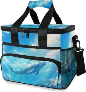 Blue Whales Sky Cooler Bag Insulated Cooler Soft Sided Cooler 24 Can Portable Picnic Bag Large Leakproof Lunch Bag Box for Beach Grocery Camping Travel Car Men Women