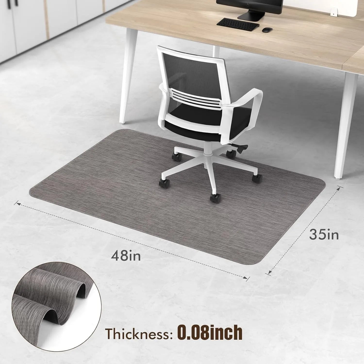 Blvornl Office Chair Mat for Hardwood Floor, 35" x 48" Desk Computer Chair Mat for Hard Wood and Tile Floor, Large Anti-Slip Hard Floor Protector Rolling Chair Mat, PVC Mat Desk Rug for Office Home