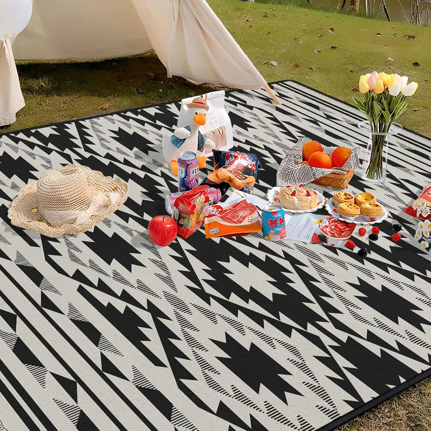 Boho Picnic Blankets Waterproof Foldable, 60″X80″ Thick Three Layer Picnic Mat Tribal Outdoor Blanket for Grass, Beach Blanket Sandproof Picnic Accessories for Camping Party Park Patio