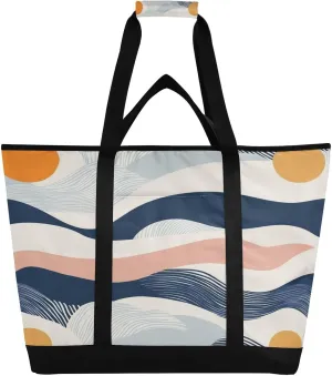 Boho Ripple Reusable Insulated Lunchbox Cooler Bag, Leakproof Kitchen Grocery Bag Collapsible Portable Cooler Tote Bag for Picnic, Camping, Office, Travel