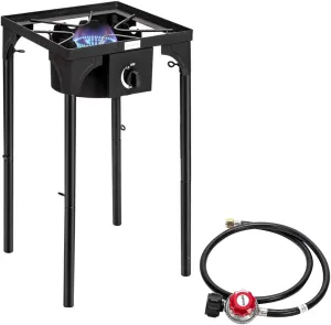 Bonnlo Outdoor Portable Propane Stove Gas Cooker, Heavy Duty Iron Cast Patio Burner with Detachable Stand Legs for Camp Cooking (1-Burner 100,000-BTU)