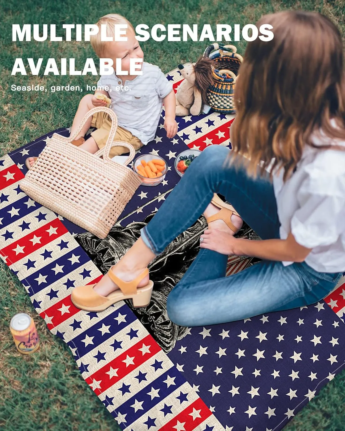 Boots Freedom Beach Blanket Oversized with Stakes Waterproof Sandproof Beach Mat with Corner Pockets for Outdoor Travel Camping Hiking Picnic,Stripes Stars 4th of July Memorial Patriotic Day 118"x108"