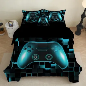 Boys Gamer Comforter Set 6 Pieces Full Size Gaming Bedding Set with Sheets Video Game Console Bed in a Bag for Kids Girls Teens (Teal, Full)