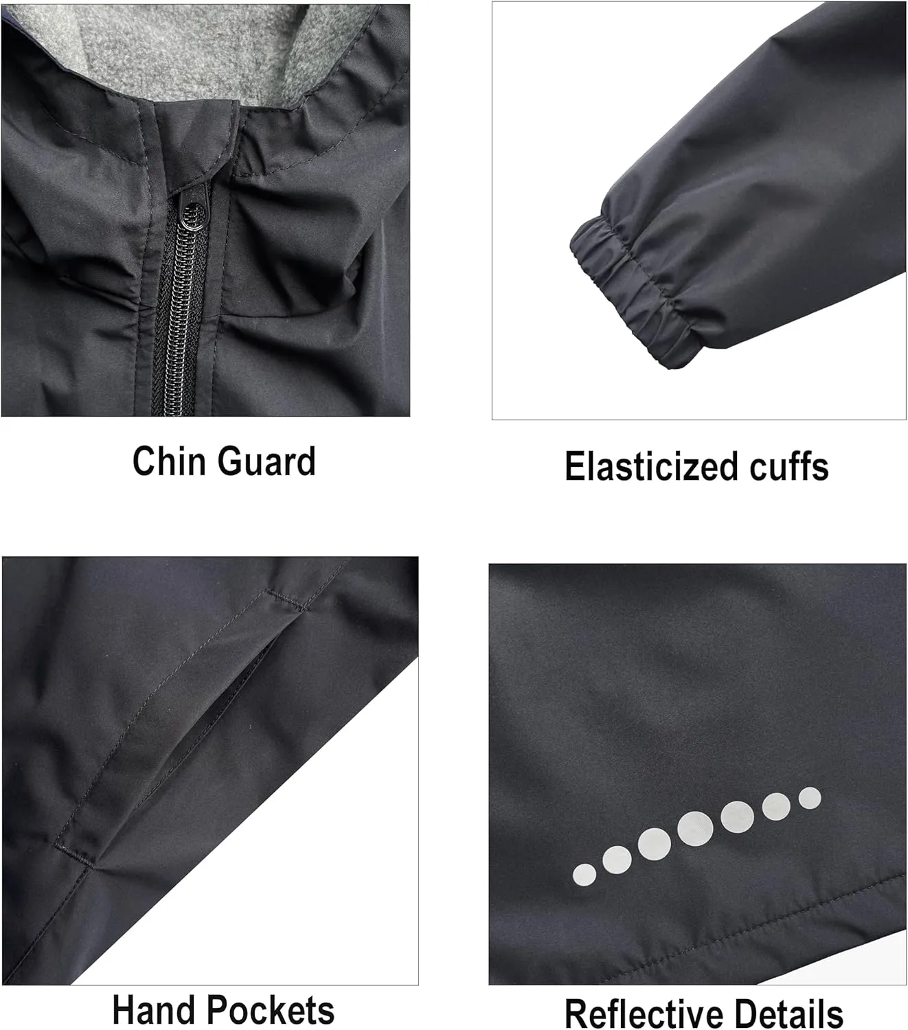 Boys Rain Jackets Waterproof Hooded fleece Raincoats Lightweight Windbreakers for Kids