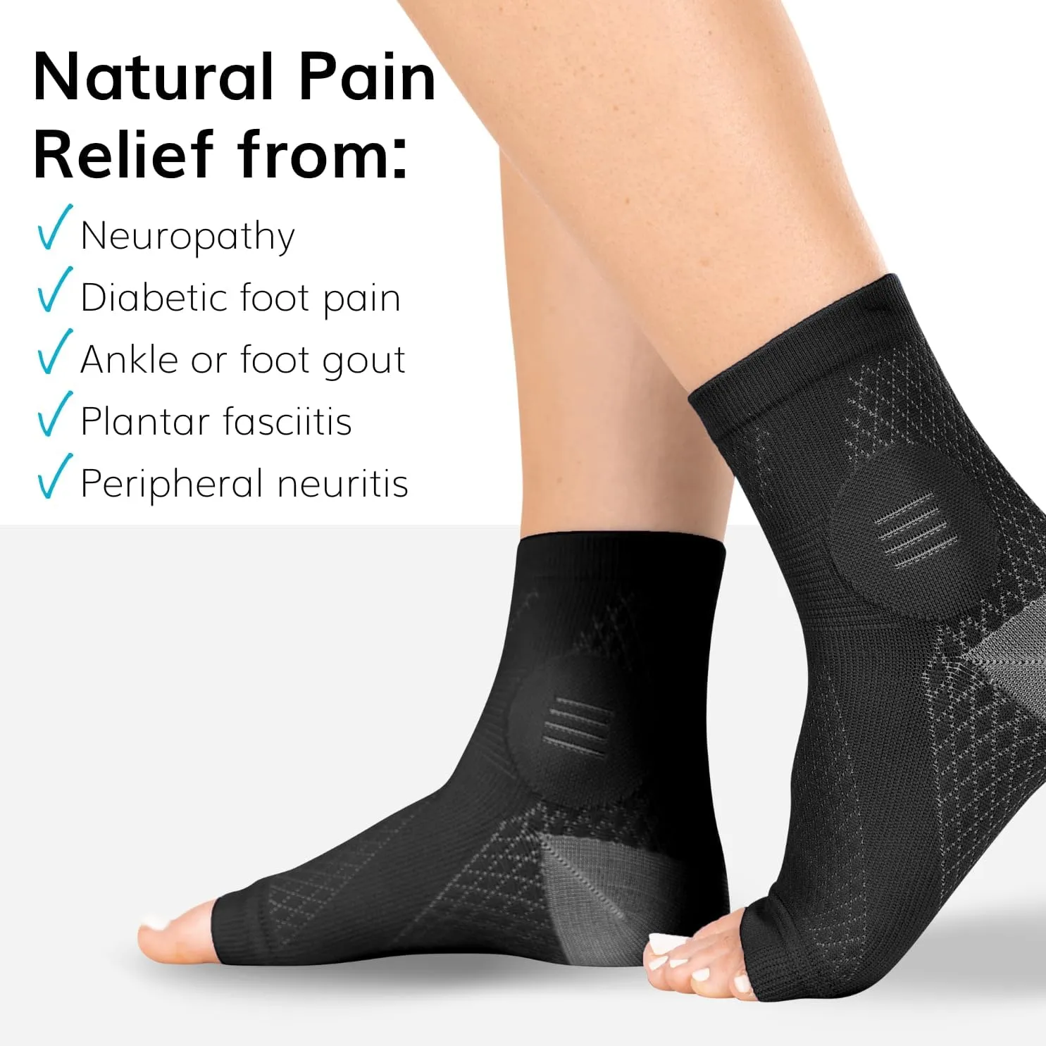 BraceAbility Neuropathy Socks (3 Pairs) - Multipack Peripheral Compression Diabetic Toeless Foot Sleeves for Nerve Damage in Feet, Ankle Gout, Plantar Fasciitis Relief for Men and Women (XL - Black)