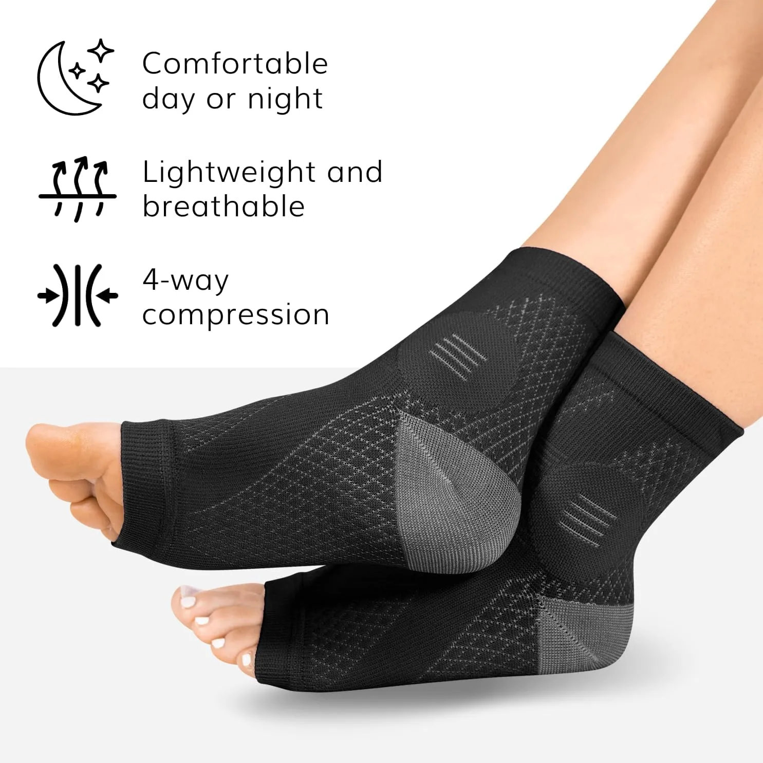 BraceAbility Neuropathy Socks (3 Pairs) - Multipack Peripheral Compression Diabetic Toeless Foot Sleeves for Nerve Damage in Feet, Ankle Gout, Plantar Fasciitis Relief for Men and Women (XL - Black)