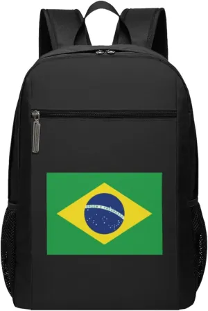 Brazil Flag Travel Laptop Backpack, Business Anti Theft Slim Sturdy Laptops Backpacks, College Computer Bag Gift for Men & Women Fits 17 Inch Notebook,Black
