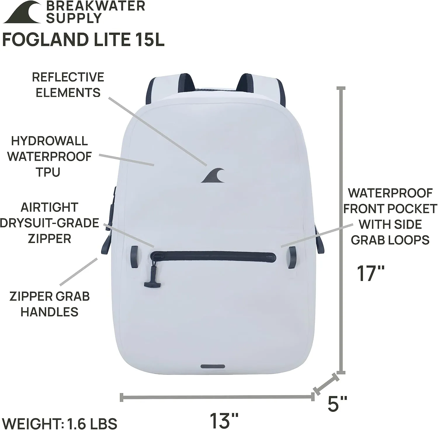 Breakwater Supply™ 100% Waterproof Submersible Backpack, Laptop Bag, Airtight Zippers | Travel Outdoors | Fogland 25L 20L 15L