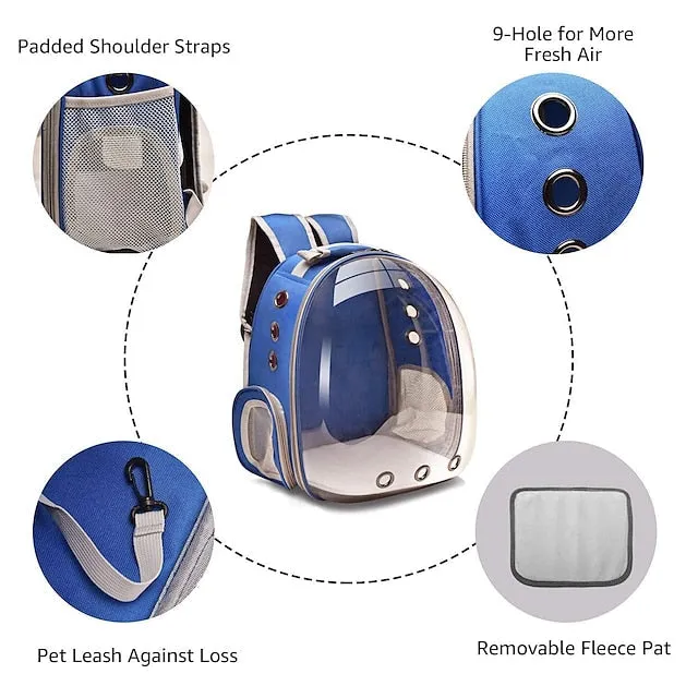 breathable pet travel backpack space capsule carrier bag hiking bubble backpack for cat &amp; dog (light blue)