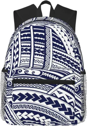 BREAUX Blue Polynesian Maori Tribal Pattern print Lightweight Comfortable Backpack for Men Women, Durability Laptop Daypack, Travel bag ﻿