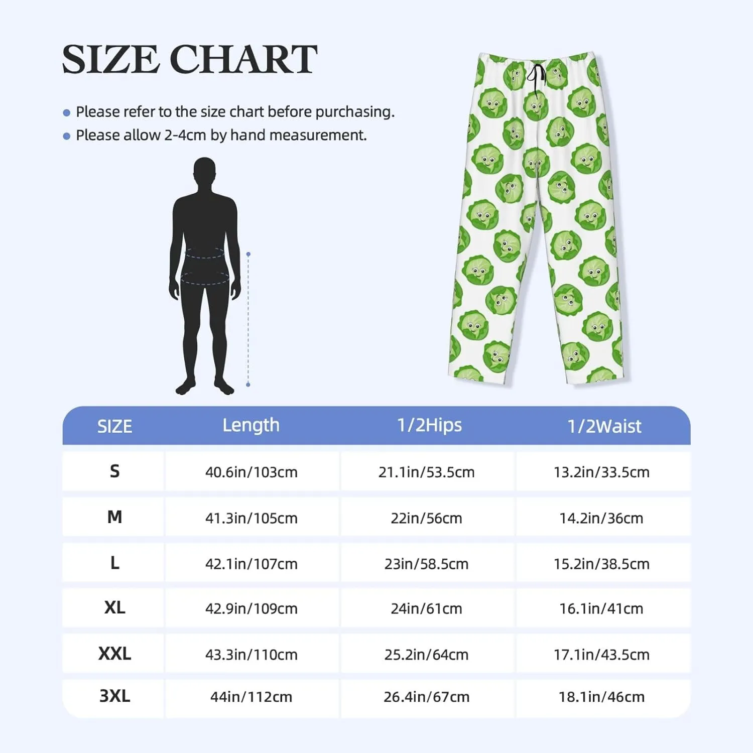 bright cabbage cute eyes funny Mens Pajama Pants, Lounge PJ Pants With Drawstring, Men's Pajama Bottom Sleepwear