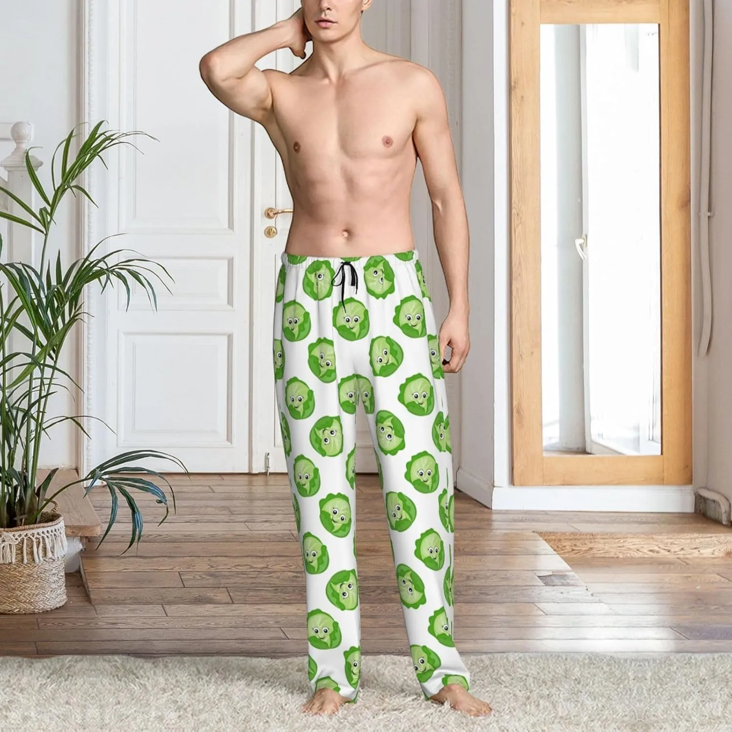 bright cabbage cute eyes funny Mens Pajama Pants, Lounge PJ Pants With Drawstring, Men's Pajama Bottom Sleepwear