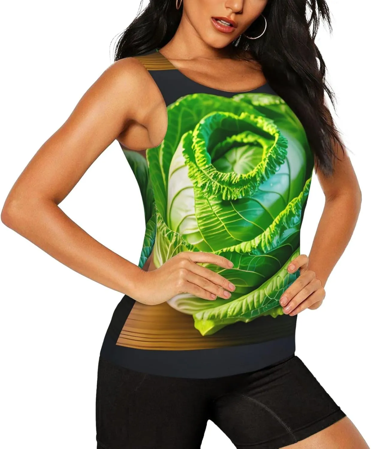 Bright Cabbage Print Daily-Errands Functionality Sleeveless Gym Tank Top Running Hiking Fitness Training