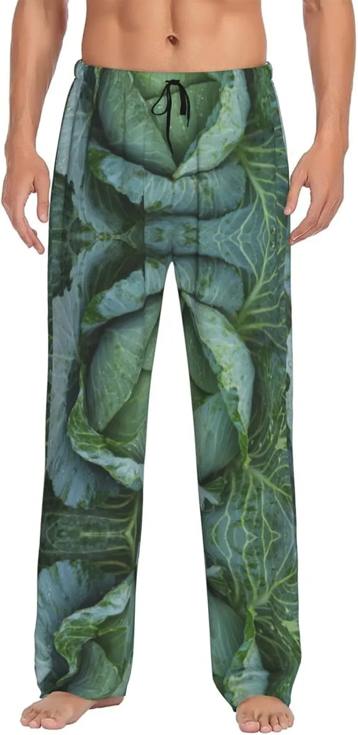 Bright Cabbage Print Men Relaxation Pajama Pants Soft Lightweight Lounge Bottoms With Drawstring Pants
