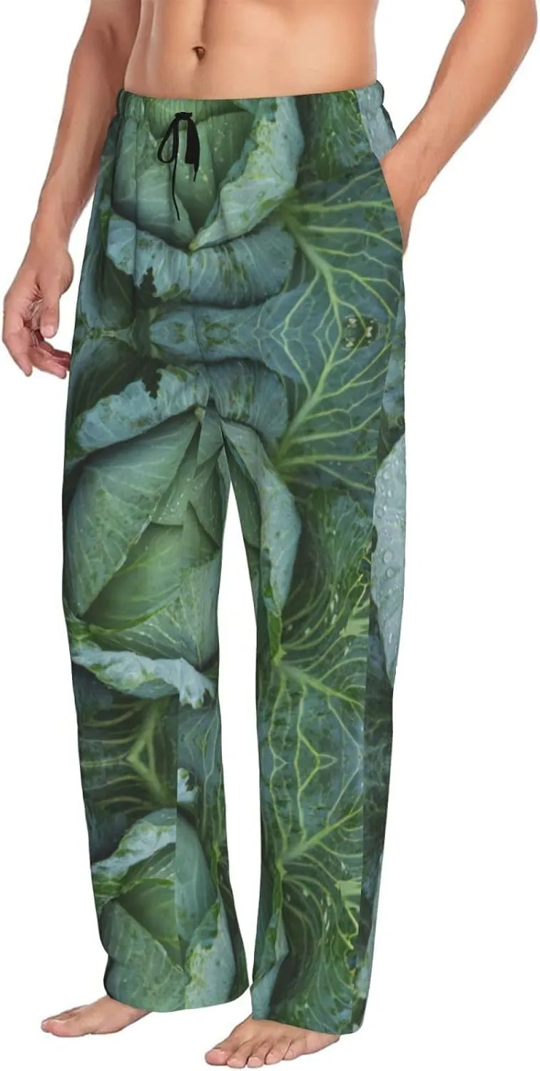 Bright Cabbage Print Men Relaxation Pajama Pants Soft Lightweight Lounge Bottoms With Drawstring Pants