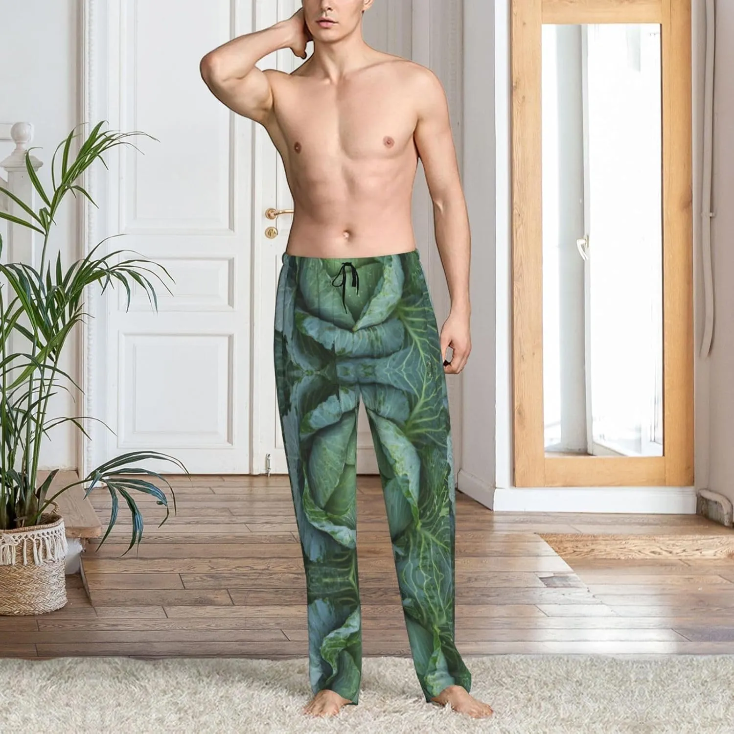 Bright Cabbage Print Men Relaxation Pajama Pants Soft Lightweight Lounge Bottoms With Drawstring Pants