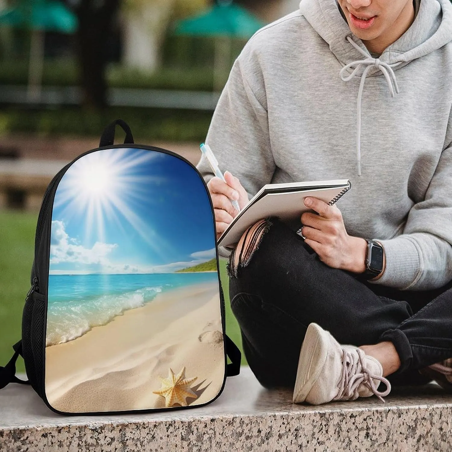 Bright Sunshine Summer Beach Backpack, Laptop Backpack for Men, 17 Inch Travel Hiking Daypack, Casual Backpack