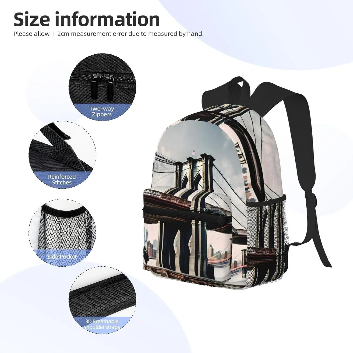 Brooklyn Bridge S Print Trendy Leisure Backpack Your Ideal Travel Companion,A Must-Have For Outdoor Travels