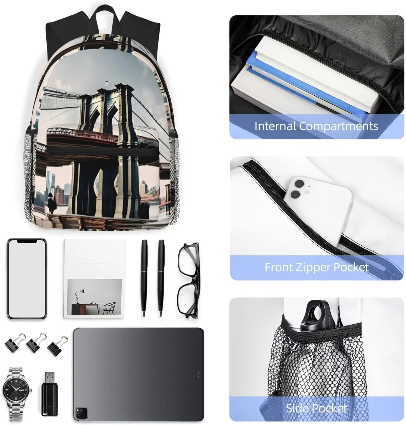 Brooklyn Bridge S Print Trendy Leisure Backpack Your Ideal Travel Companion,A Must-Have For Outdoor Travels