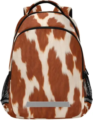 Brown and White Cow Design Waterproof Backpack - Casual Outdoor Sports Daypack with Ergonomic Shoulder Straps#88