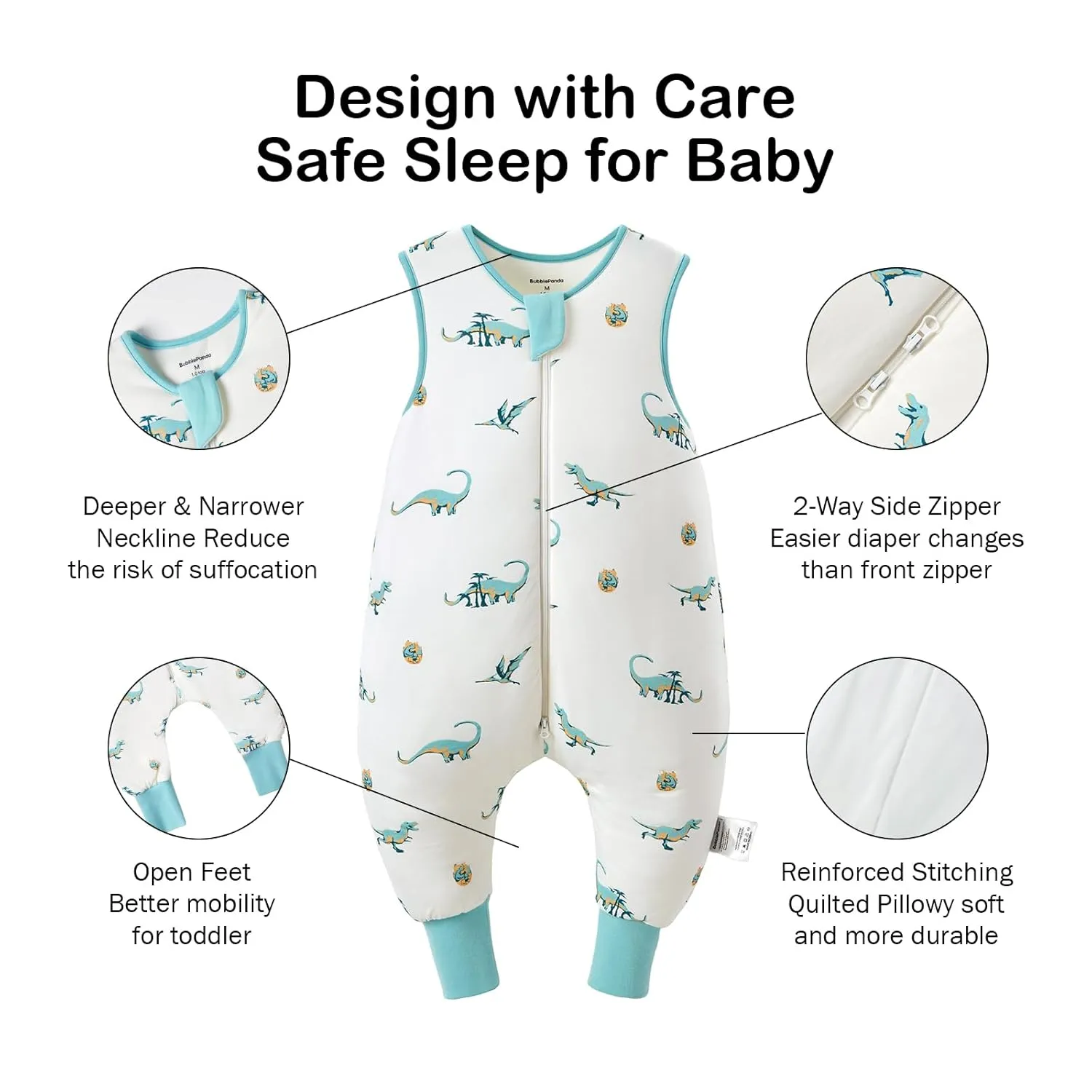 BubblePanda Rayon Made from Bamboo Toddler Sleep Sack with Feet 1.0 Tog Ultra Soft Toddler Sleeping Sack 3t-4t Sleep Bag Walker Quilted Wearable Blanket with Legs 2-Way Zipper Lightweight Extra Long
