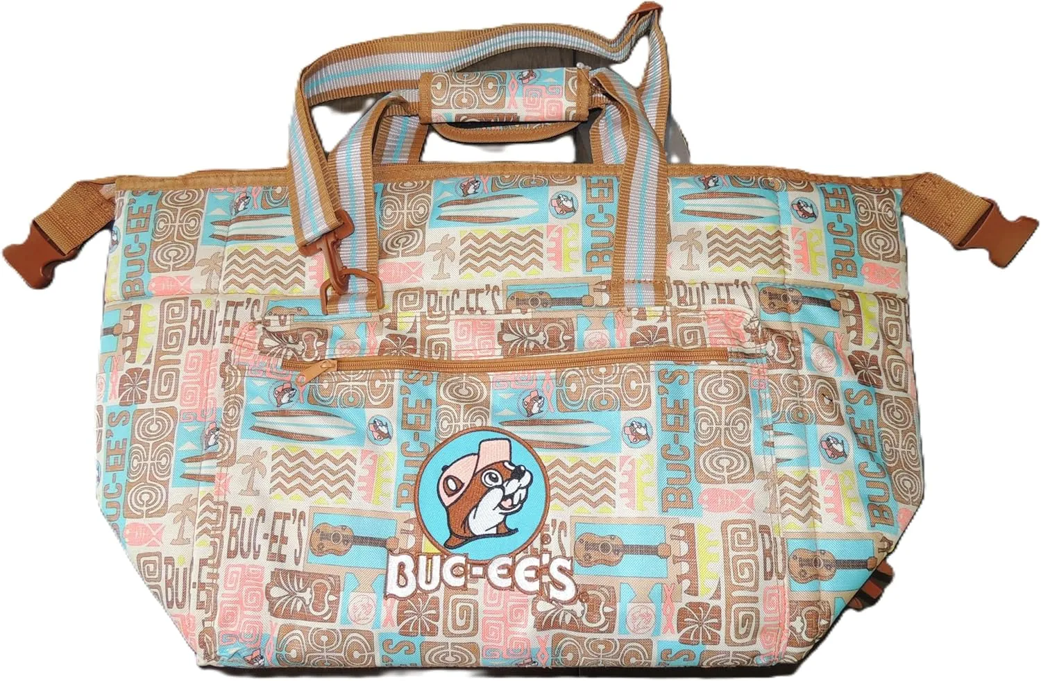 Buc-ee's 2025 Tiki Bag Soft Cooler 24 Cans Beaver Insulated Portable Ice Chest Box for Lunch, Beach, Drink, Beverage, Travel, Camping, Picnic, Car, Trips, with Zipper
