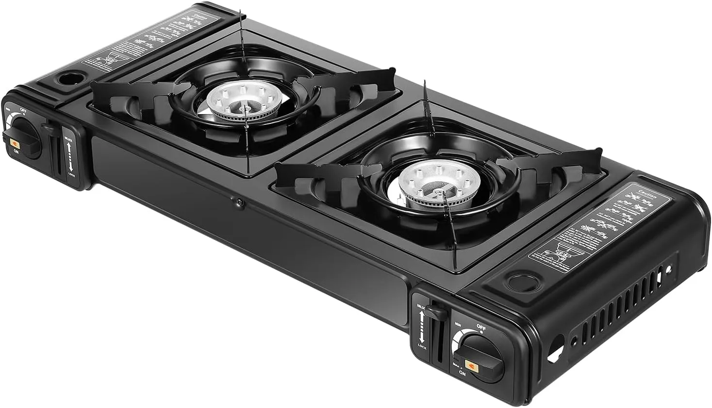 Butane Camping Stove, Portable 2-Burner Butane Stove with Grill Plate and Carrying Case, Auto Ignition Camping Burner LPG for RV, Apartments, Outdoor
