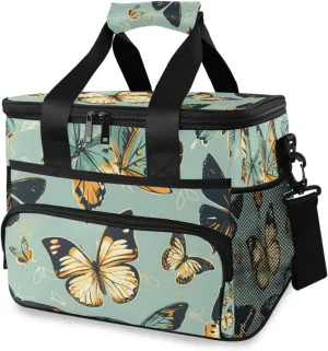 Butterflies Green Butterfly Cooler Bag Insulated Cooler Soft Sided Cooler 24 Can Portable Picnic Bag Large Leakproof Lunch Bag Box for Beach Grocery Camping Travel Car Men Women