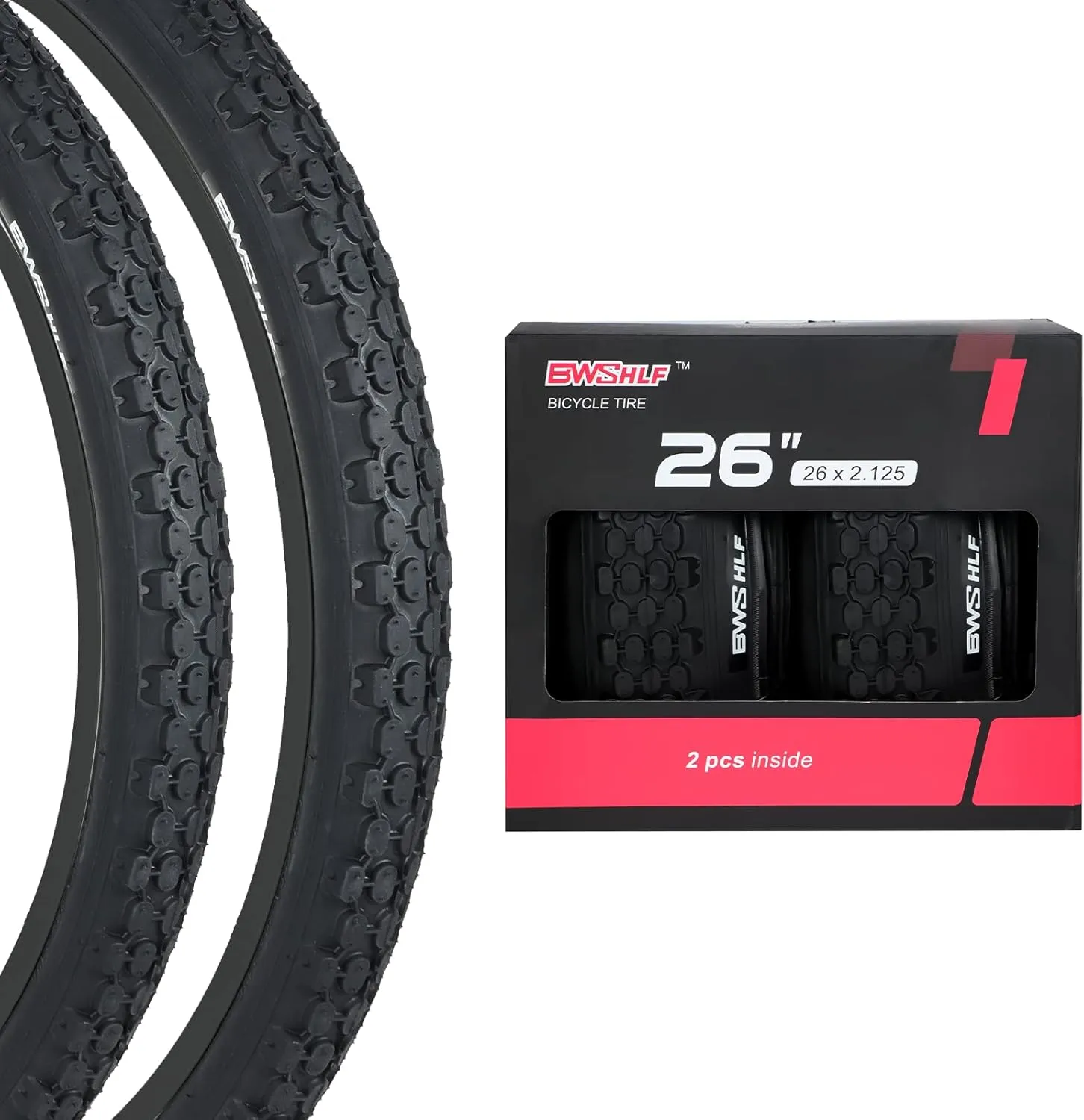 BWSHLF Replacement Mountain Bike Tires, 20/24/26/27.5/29Inch Size, 2 Pack Black Folding MTB Bicycle Tire, Black/Brown Side