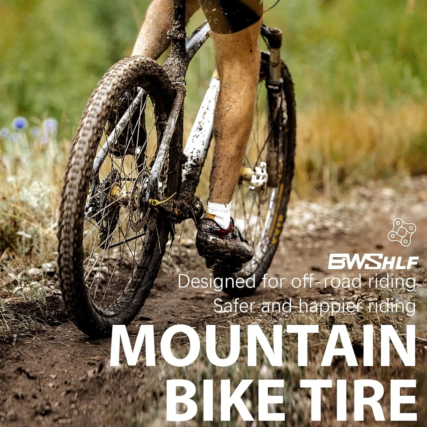 BWSHLF Replacement Mountain Bike Tires, 20/24/26/27.5/29Inch Size, 2 Pack Black Folding MTB Bicycle Tire, Black/Brown Side