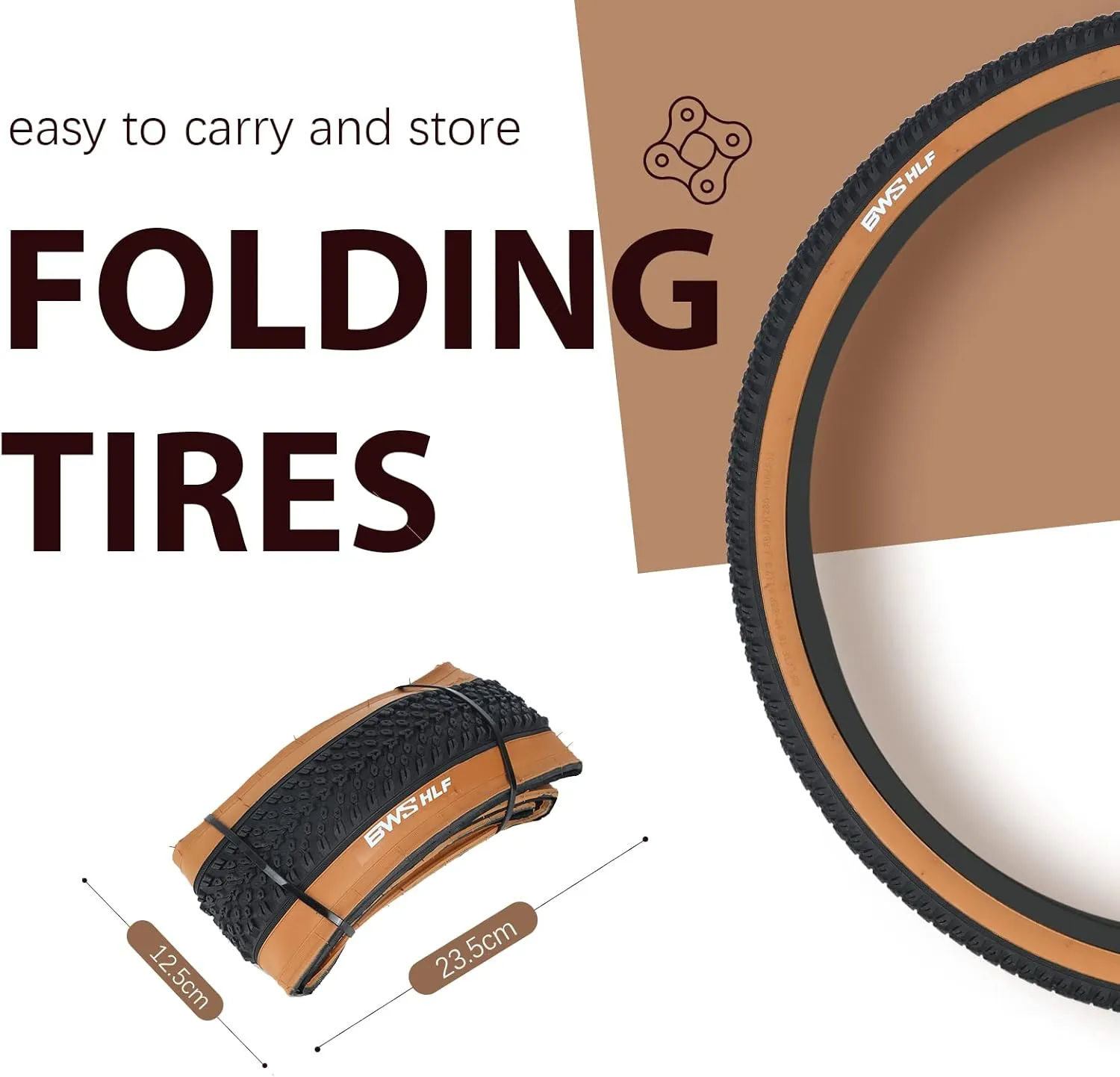 BWSHLF Replacement Mountain Bike Tires, 20/24/26/27.5/29Inch Size, 2 Pack Black Folding MTB Bicycle Tire, Black/Brown Side