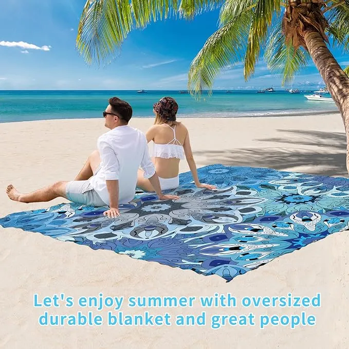 BYDOLL Beach Blanket Sandproof Waterproof 78''×110'' 1-7 Adults Compact Lightweight Oversized Beach Blanket Large Picnic Mat Beach Blanket for Travel Camping Hiking Picnic