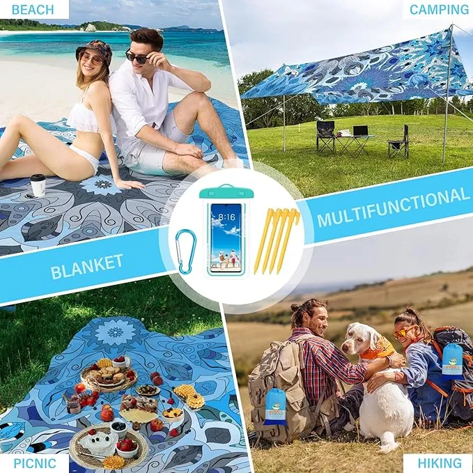 BYDOLL Beach Blanket Sandproof Waterproof 78''×110'' 1-7 Adults Compact Lightweight Oversized Beach Blanket Large Picnic Mat Beach Blanket for Travel Camping Hiking Picnic