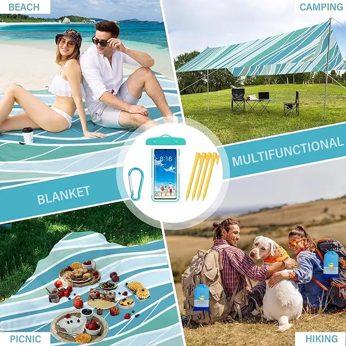 BYDOLL Beach Blanket Sandproof Waterproof 78''×110''1-7 Adults Compact Lightweight Oversized Beach Blanket Large Picnic Mat Beach Blanket for Travel Camping Hiking Picnic