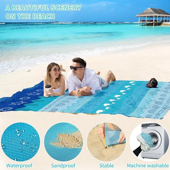 BYDOLL Beach Blanket Sandproof Waterproof 78''×110''1-7 Adults Compact Lightweight Oversized Beach Blanket Large Picnic Mat Beach Blanket for Travel Camping Hiking Picnic