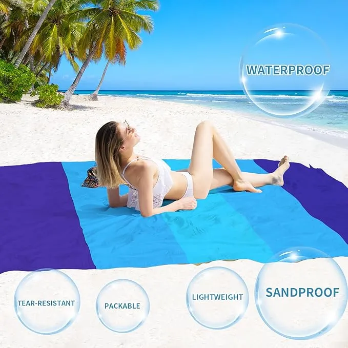 BYDOLL Beach Blanket Sandproof Waterproof 78''×110''1-7 Adults Compact Lightweight Oversized Beach Blanket Large Picnic Mat Beach Blanket for Travel Camping Hiking Picnic