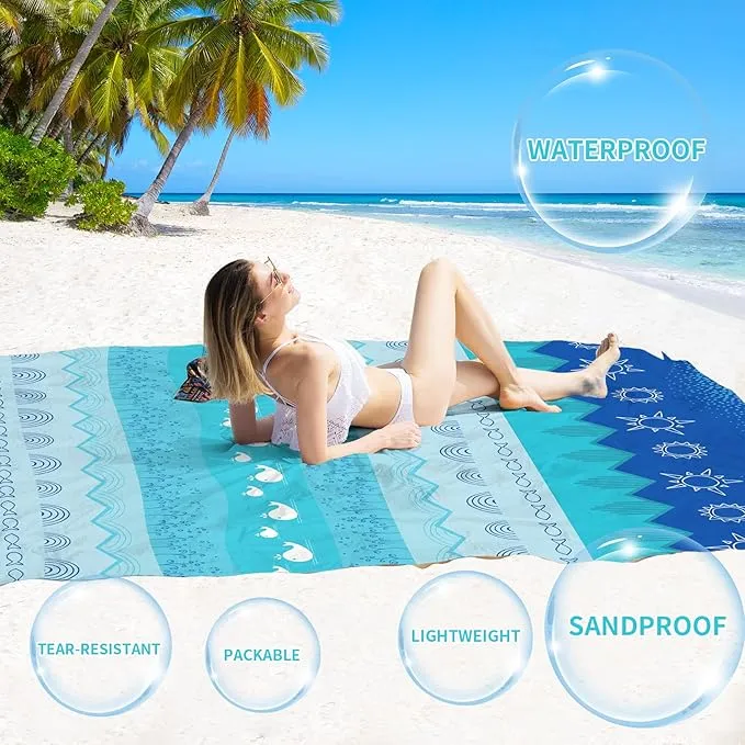 BYDOLL Beach Blanket Sandproof Waterproof 78''×110''1-7 Adults Compact Lightweight Oversized Beach Blanket Large Picnic Mat Beach Blanket for Travel Camping Hiking Picnic
