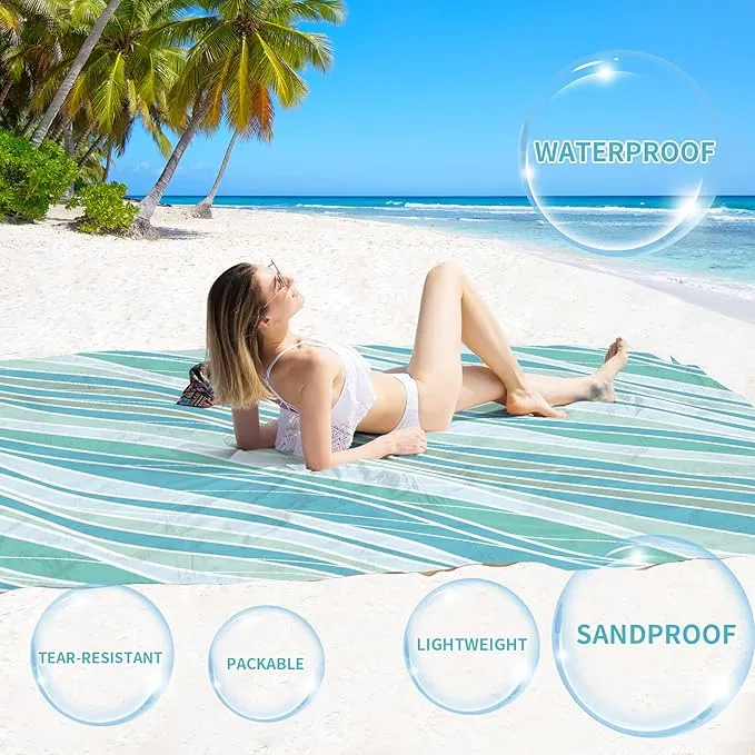 BYDOLL Beach Blanket Sandproof Waterproof 78''×110''1-7 Adults Compact Lightweight Oversized Beach Blanket Large Picnic Mat Beach Blanket for Travel Camping Hiking Picnic