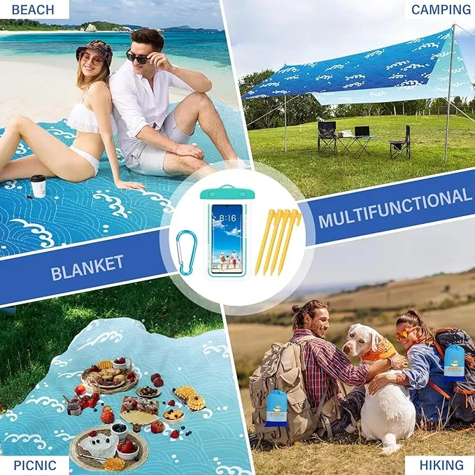 BYDOLL Beach Blanket Sandproof Waterproof 78''×81'' 1-4 Adults Compact Lightweight Oversized Beach Blanket Large Picnic Mat Beach Blanket for Travel Camping Hiking Picnic