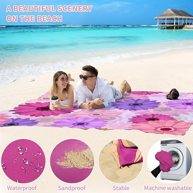 BYDOLL Beach Blanket Sandproof Waterproof 78''×81'' 1-4 Adults Compact Lightweight Oversized Beach Blanket Large Picnic Mat Beach Blanket for Travel Camping Hiking Picnic